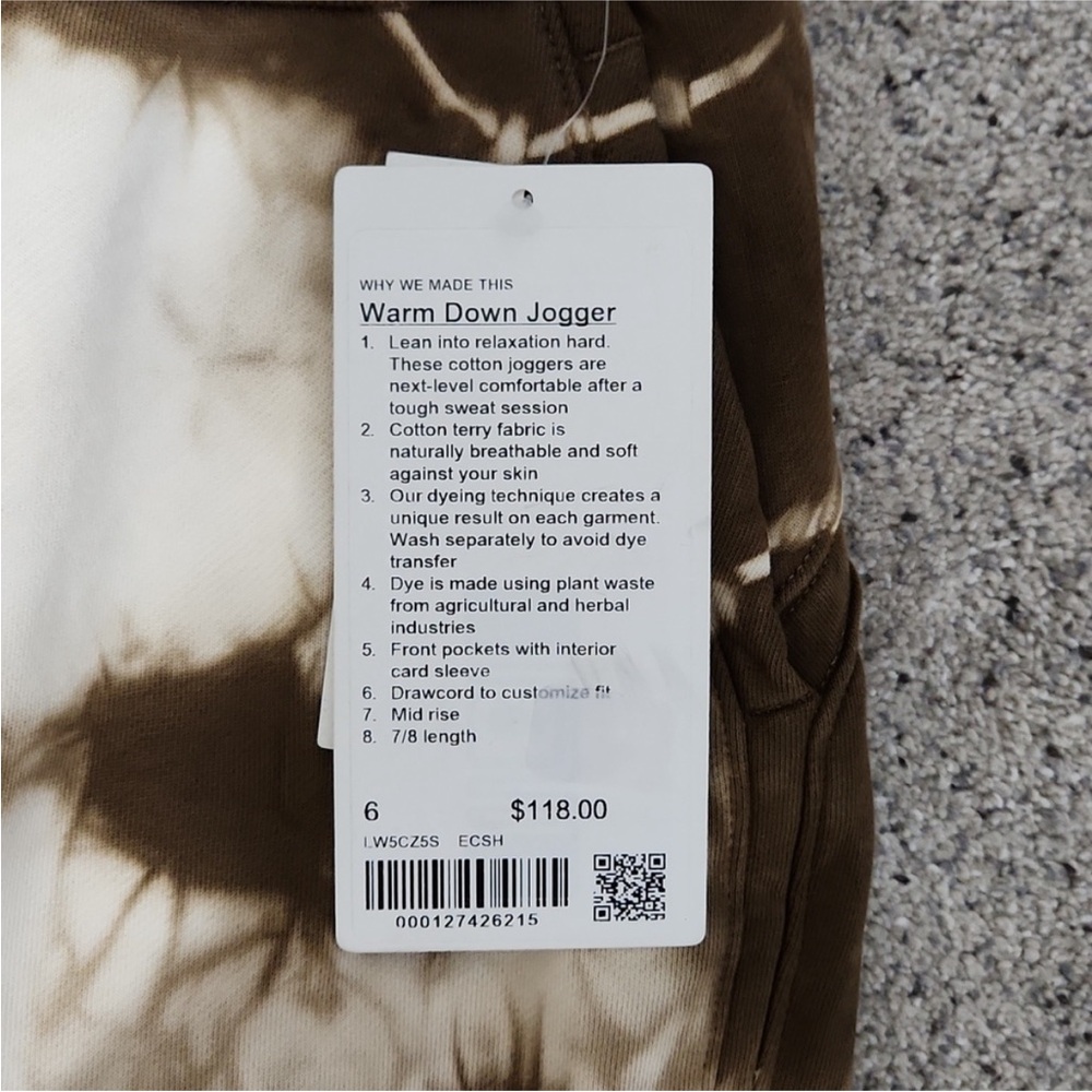 NWT Lululemon Athletica Warm Down Jogger in Earth Dye Sand Tie Dye Women’s sz 6 - Picture 9 of 12